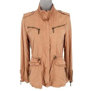 Max Jeans Jacket Womens XS Terracotta Tan Cargo Utility Zip Snaps Gorpcore